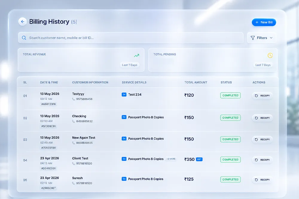 View billing history page